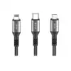 Dc62 3in1 Type-c To 60w Type-c / 12w Lightning / 15w Micro 1.2m Hızlı Şarj Kablo - Siyah