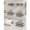 Duvara Yapışkanlı WC Kağıtlık Siyah Metal 4 Adet Tuvalet Kağıdı Rulo Askısı