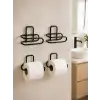 Duvara Yapışkanlı WC Kağıtlık Siyah Metal 4 Adet Tuvalet Kağıdı Rulo Askısı