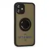 İphone 12 Kılıf Montreal Yüzüklü Silikon Kapak - Siyah