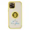 İphone 12 Pro Max Kılıf Montreal Yüzüklü Silikon Kapak - Sarı