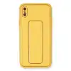 İphone Xs Max Kılıf Coco Deri Standlı Kapak - Sarı