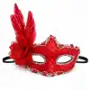 Kırmızı Tüylü Venedik Lüks Balo Maskesi
