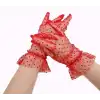 Kısa Boy Güpürlü Kırmızı Puantiyeli Tül Eldiven Kırmızı Renk