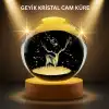 LED Işıklı Geyikli Kristal Küre Ahşap Standlı Modern Dekor Lamba