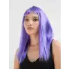 Lila Renk Uzun Düz Parti Peruğu