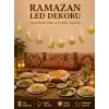 Minareli Hilal LED Işık Gold Metal Gövdeli Pilli Ramazan Dekoru