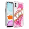 Onegif Apple İphone 11 Lotus Simli Magsafe Kapak - Pembe