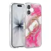 Onegif Apple İphone 16 Lotus Simli Magsafe Kapak - Pembe
