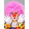 Pembe Renk Kıvırcık Afro Bonus Peruk Takma Saç Ve Kırmızı Burun Seti