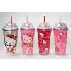Sevimli Hello Kitty Işıklı Pipetli Boncuklu Suluk & Bardak 400 Ml Alk3145