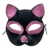 Siyah Renk Pembe Simli Süet Kaplama Kedi Maskesi 18x14 Cm