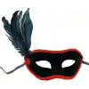 Siyah Renk Yandan Tüylü Siyah Süet Kaplama Parti Balo Maskesi 21x20 Cm