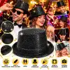 Siyah Simli Glitter Silindir Parti Şapkası