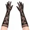 Siyah Uzun Gül Desenli Dantel Kadın Eldiveni