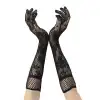 Siyah Uzun Gül Desenli Dantel Kadın Eldiveni