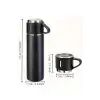 Termos Seti 3lü Bardak Seti Isı Dayanıklı Siyah Paslanmaz Çelik Vakumlu