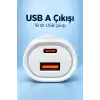 Type C ve USB A Çift Çıkışlı Araç Şarj Aleti