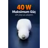 Type C ve USB A Çift Çıkışlı Araç Şarj Aleti