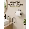 Vidasız Banyo Seti Yapışkanlı Tuvalet Kağıdı Tutucu ve Havlu Askısı 2’li Set