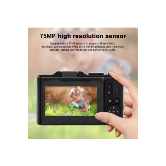 5k 75mp Hd Dijital Kamera 18x Dijital Zoom, Flaşlı,3.0 İnç Ekranlı Fotoğraf Makinesi
