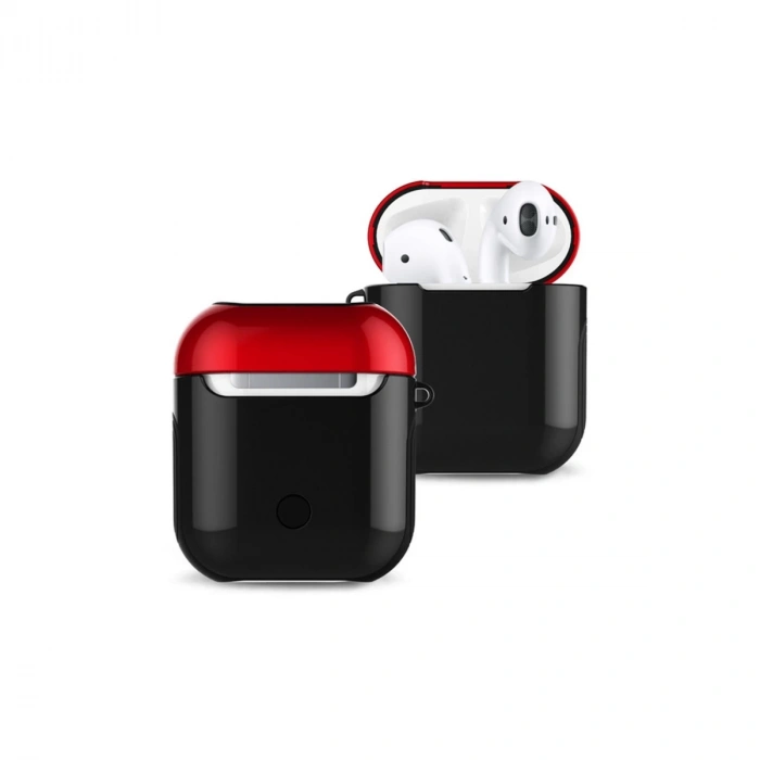 Airpods 2 (2.nesil) 3in1 Kılıf - Siyah-kırmızı