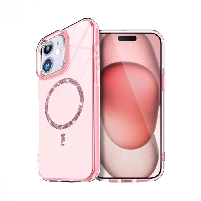 Apple İphone 12 Live Diamond Magsafe Kapak - Pembe