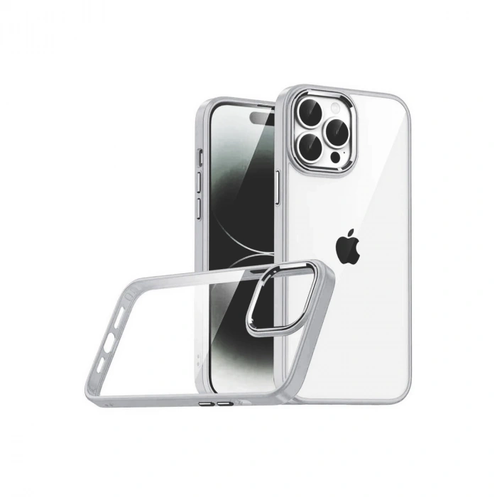 Apple İphone 15 Pro Max Razer Lensli Silikon - Gümüş