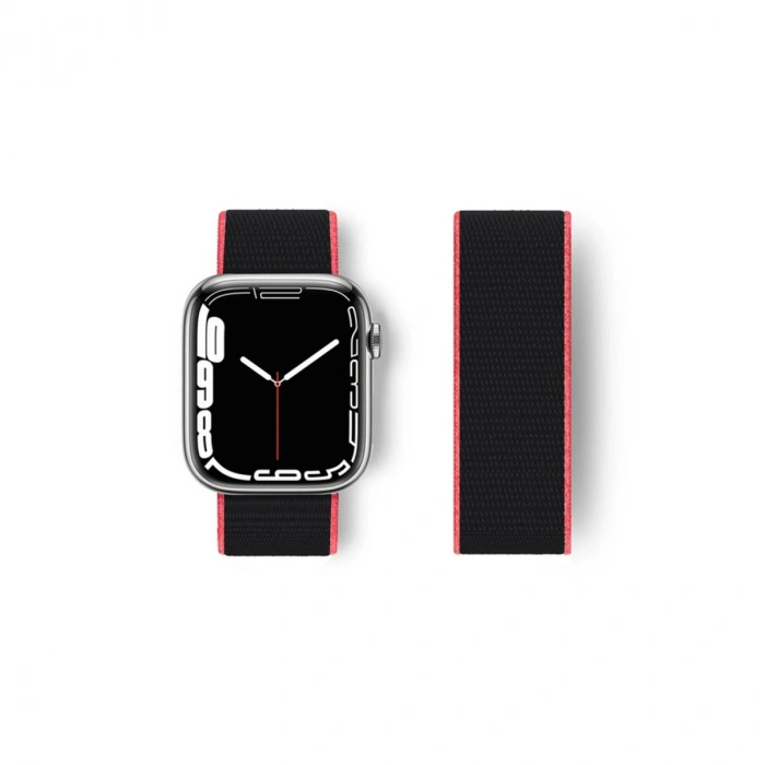 Apple Watch 38mm Hasırlı Cırtcırtlı Kordon - Pembe-siyah