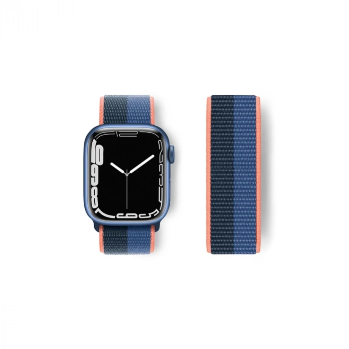 Apple Watch 38mm Hasırlı Cırtcırtlı Kordon - Siyah-mavi