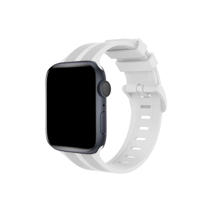 Apple Watch 38mm Kr408 Çizgili Silikon Kordon - Beyaz