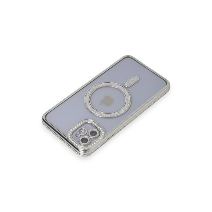İphone 11 Kılıf Joke Simli Magneticsafe Kılıf - Gümüş