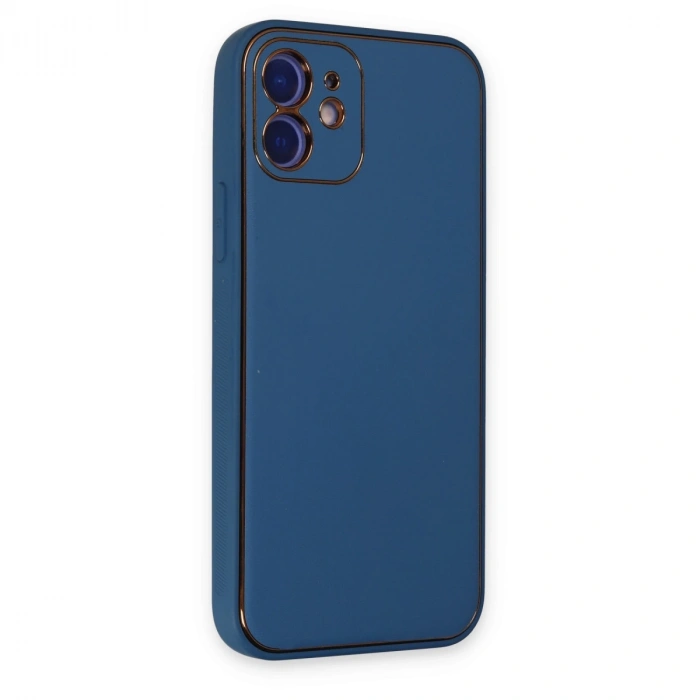 İphone 12 Kılıf Coco Deri Silikon Kapak - Açık Mavi