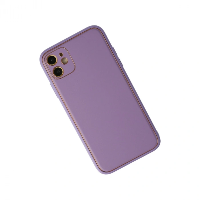İphone 12 Kılıf Coco Deri Silikon Kapak - Lila