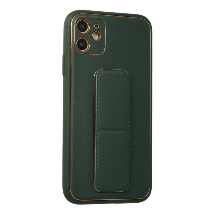 İphone 12 Kılıf Coco Deri Standlı Kapak - Yeşil
