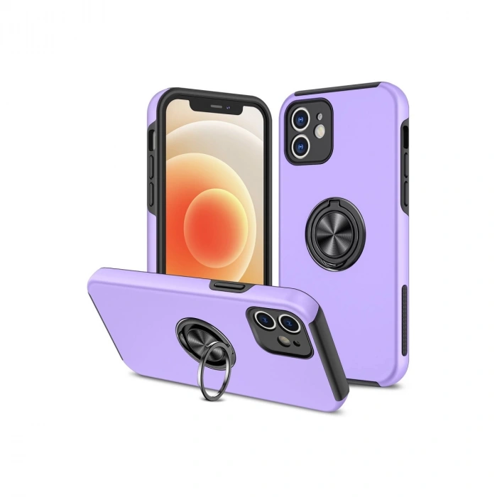 İphone 12 Kılıf Elit Yüzüklü Kapak - Mor
