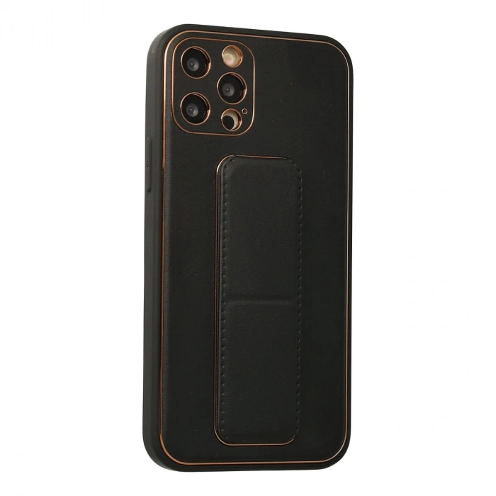 İphone 12 Pro Kılıf Coco Deri Standlı Kapak - Siyah