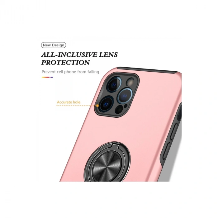 İphone 12 Pro Kılıf Elit Yüzüklü Kapak - Pembe