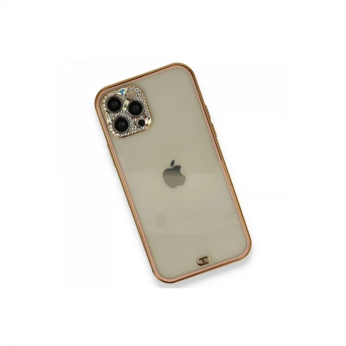 İphone 12 Pro Kılıf Liva Taşlı Silikon - Pembe