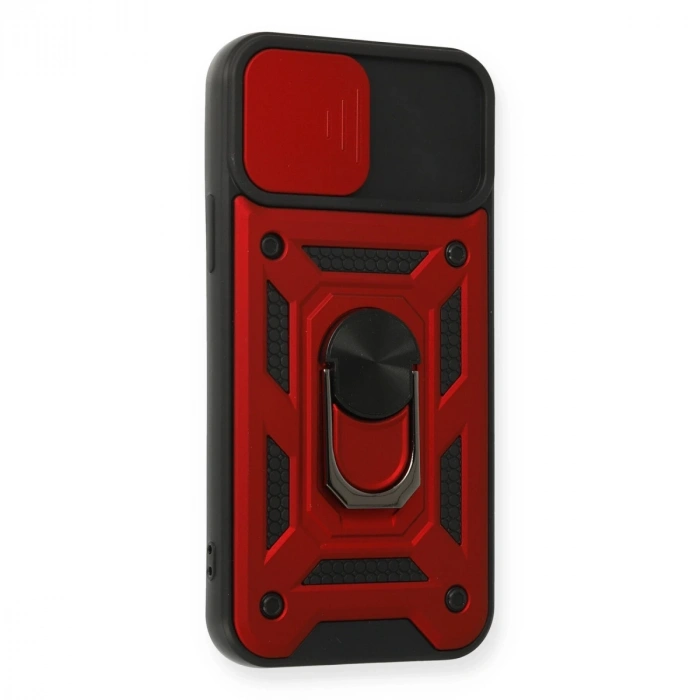 İphone 12 Pro Kılıf Pars Lens Yüzüklü Silikon - Kırmızı