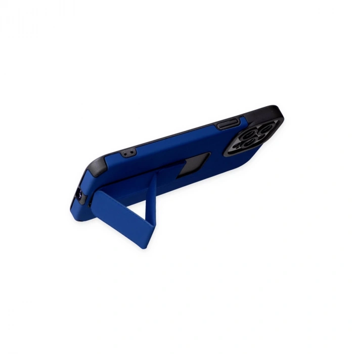 İphone 12 Pro Max Kılıf Mega Standlı Silikon - Mavi