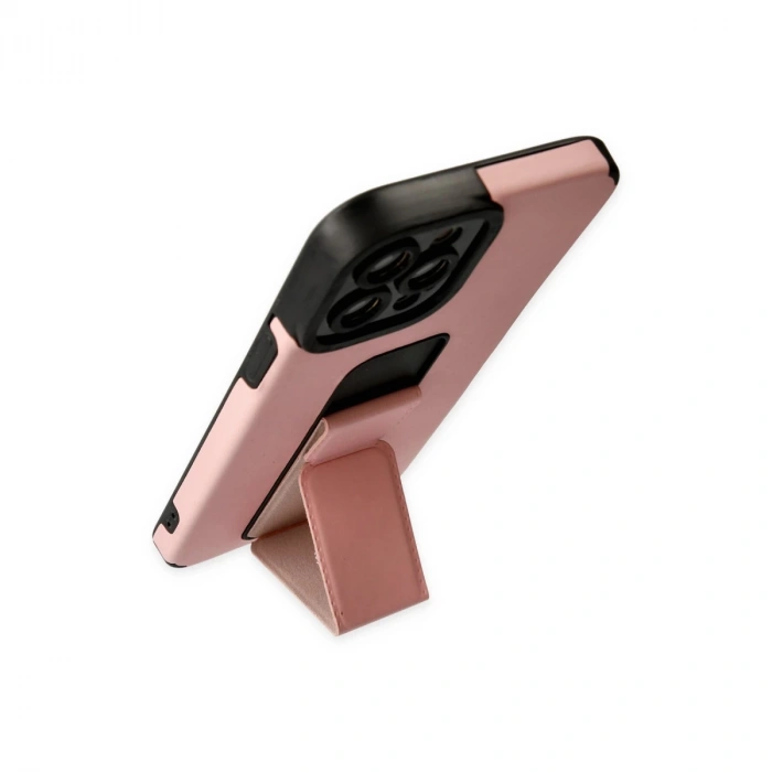 İphone 12 Pro Max Kılıf Mega Standlı Silikon - Pudra