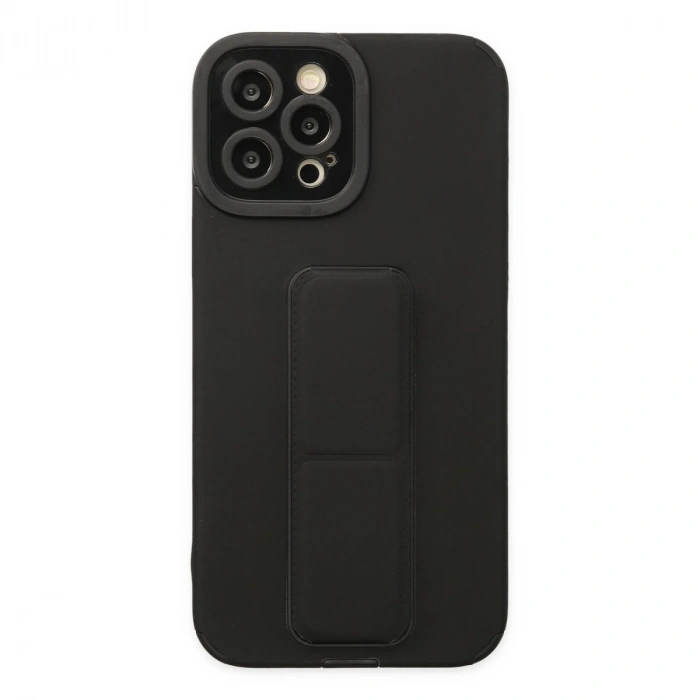 İphone 12 Pro Max Kılıf Mega Standlı Silikon - Siyah