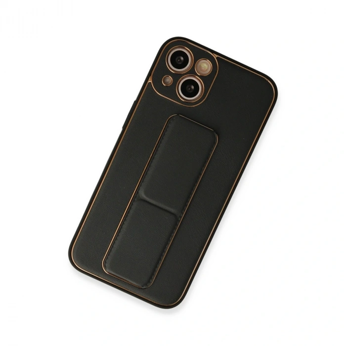 İphone 13 Kılıf Coco Deri Standlı Kapak - Siyah