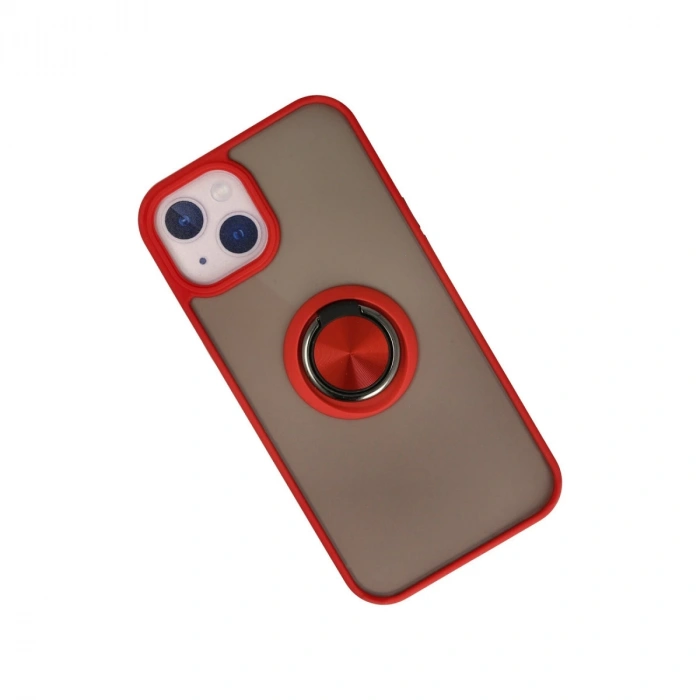 İphone 13 Kılıf Montreal Yüzüklü Silikon Kapak - Kırmızı
