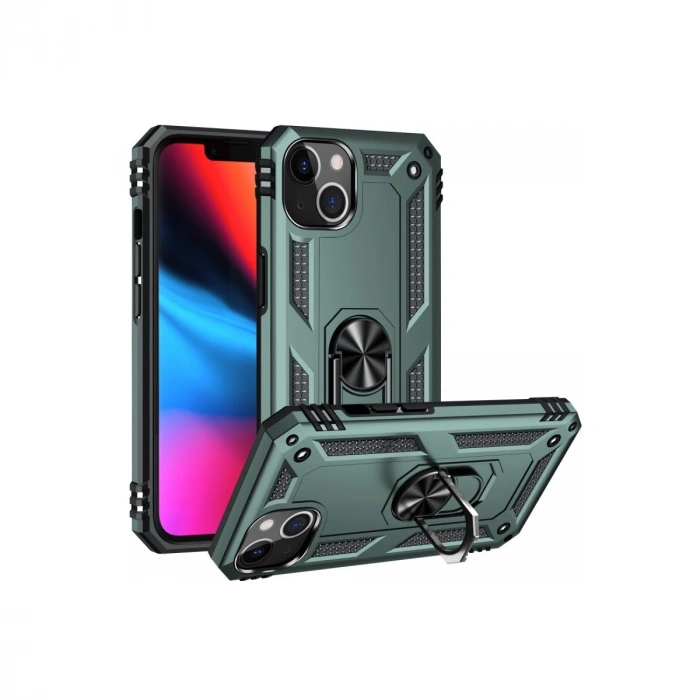 İphone 13 Kılıf Sofya Yüzüklü Silikon Kapak - Yeşil