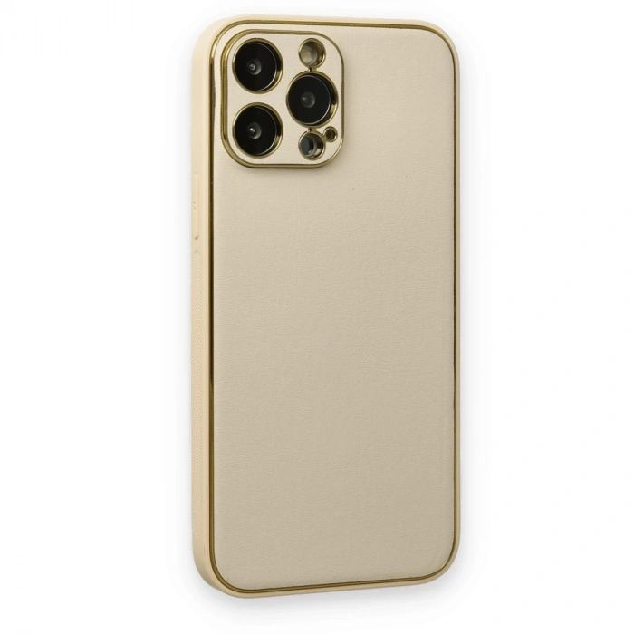 İphone 13 Pro Kılıf Coco Deri Silikon Kapak - Gold