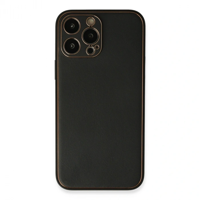 İphone 13 Pro Max Kılıf Coco Deri Silikon Kapak - Siyah