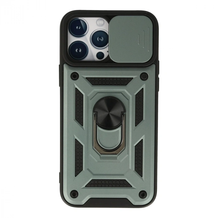 İphone 13 Pro Max Kılıf Pars Lens Yüzüklü Silikon - Yeşil