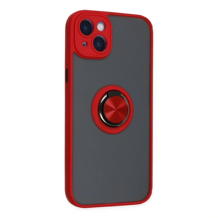 İphone 14 Kılıf Montreal Yüzüklü Silikon Kapak - Kırmızı